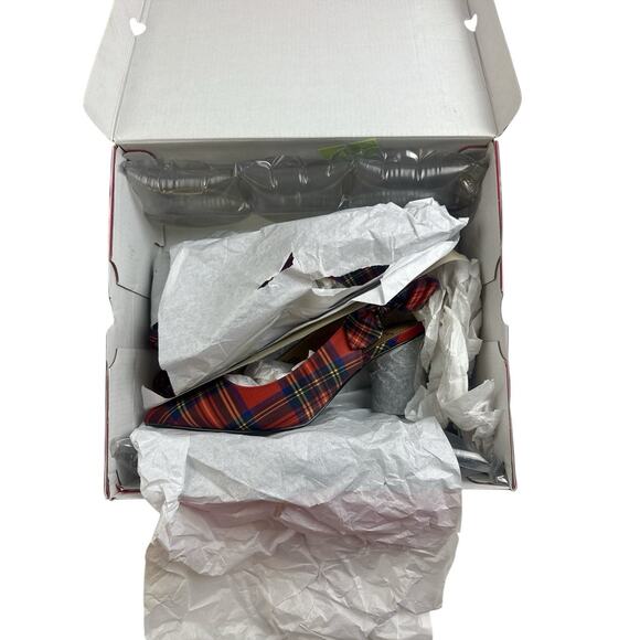 Torrid Betsey Johnson Red Holiday Plaid Slingback Pumps Bling Heels 9W - Picture 5 of 8